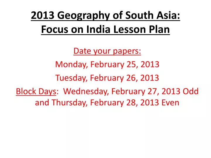 2013 geography of south asia focus on india lesson plan