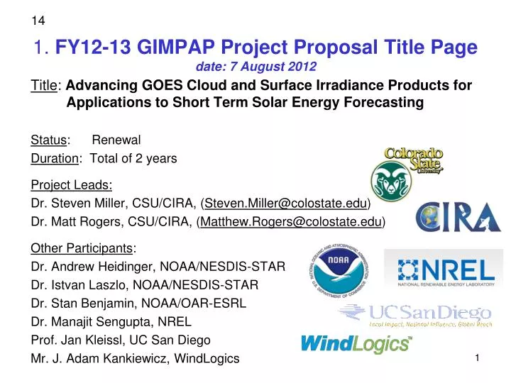 1 fy12 13 gimpap project proposal title page date 7 august 2012