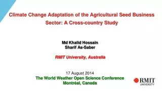 Climate Change Adaptation of the Agricultural Seed Business Sector: A Cross-country Study