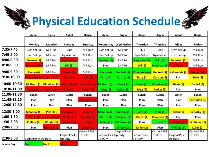 physical education schedule