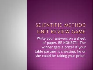 Scientific Method Unit Review Game