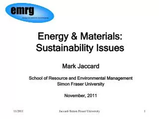 Energy &amp; Materials: Sustainability Issues
