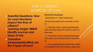 Unit 5, Lesson 1 Sources of Law