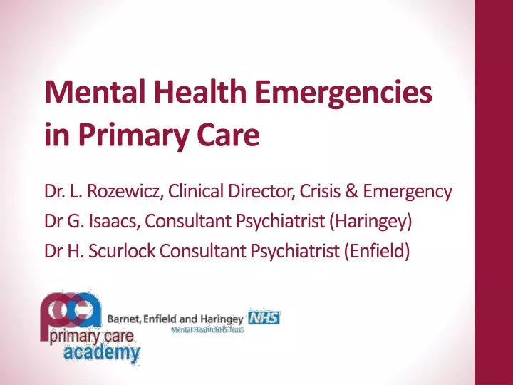 mental health emergencies in primary care