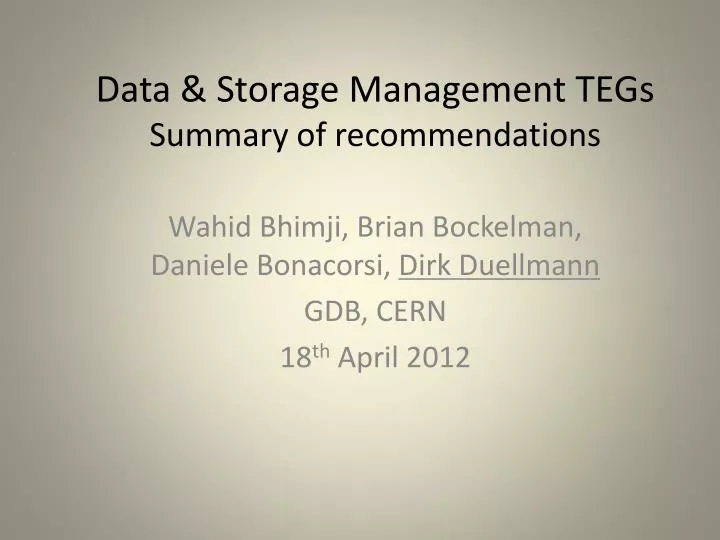 data storage management tegs summary of recommendations