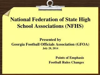 Points of Emphasis Football Rules Changes