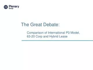 Comparison of International P3 Model, 63-20 Corp and Hybrid Lease