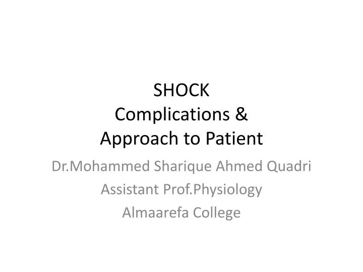 shock c omplications approach to patient