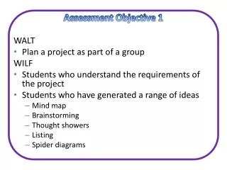 Assessment Objective 1 WALT Plan a project as part of a group WILF