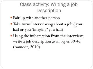 Class activity: Writing a job Description