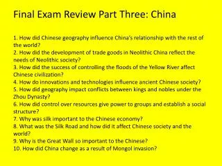 Final Exam Review Part Three