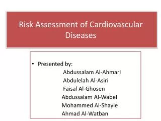 Risk Assessment of Cardiovascular Diseases