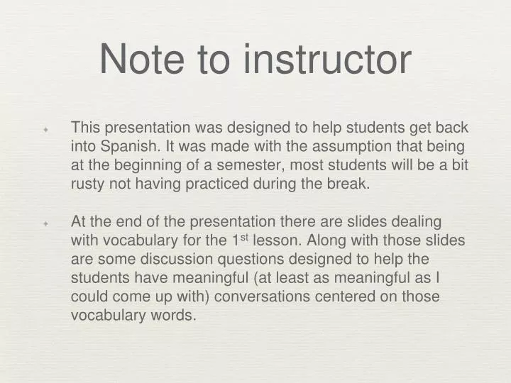 note to instructor