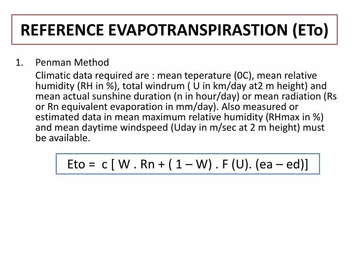 reference evapotranspirastion eto