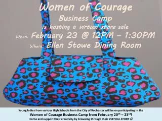 Women of Courage Business Camp is hosting a virtual store sale