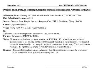 Project: IEEE P802.15 Working Group for Wireless Personal Area Networks ( WPANs)