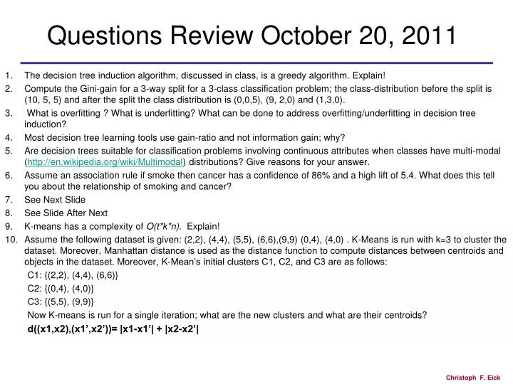 questions review october 20 2011