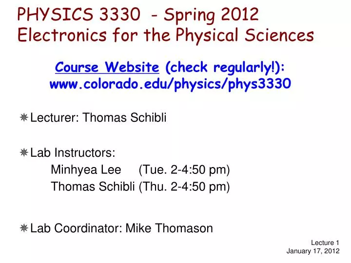 physics 3330 spring 2012 electronics for the physical sciences