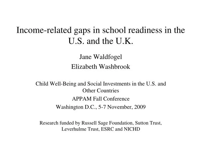 income related gaps in school readiness in the u s and the u k