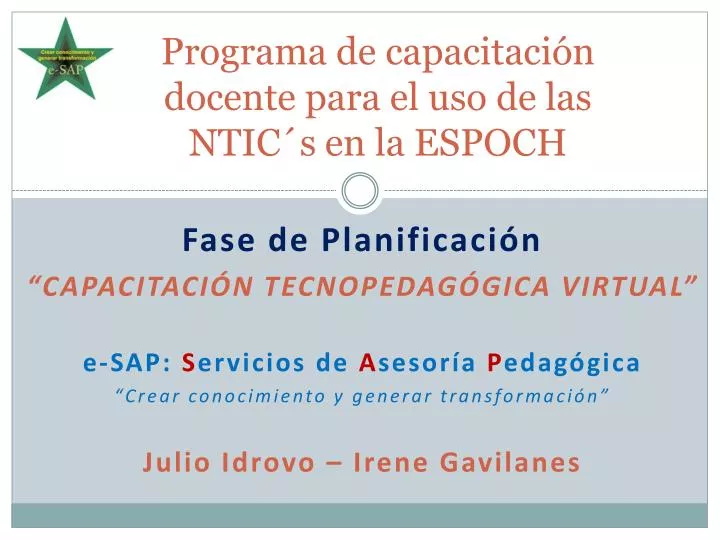 programa de capacitaci n docente para el uso de las ntic s en la espoch