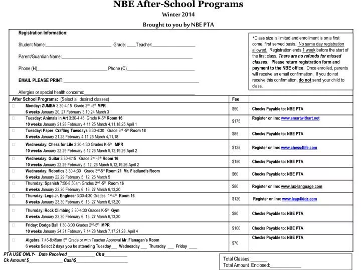 nbe after school programs winter 2014 brought to you by nbe pta