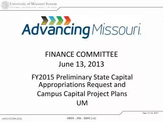 FY2015 Preliminary State Capital Appropriations Request and Campus Capital Project Plans UM