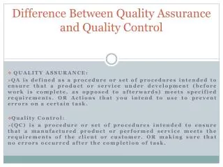 Difference Between Quality Assurance and Quality Control
