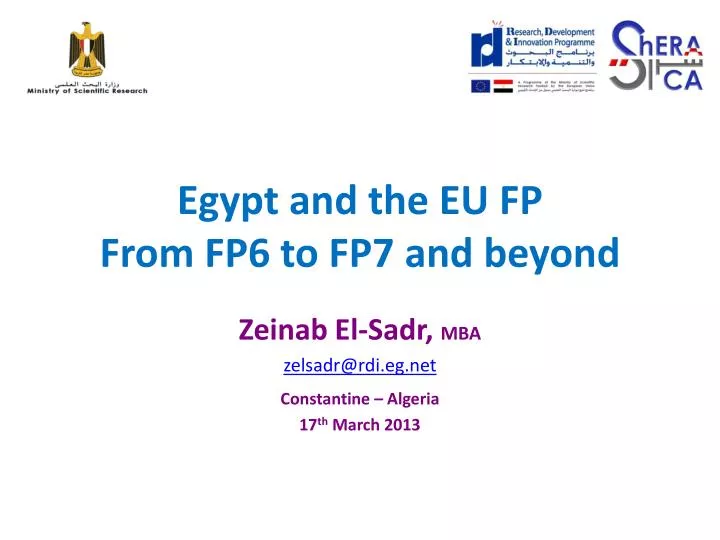 egypt and the eu fp from fp6 to fp7 and beyond