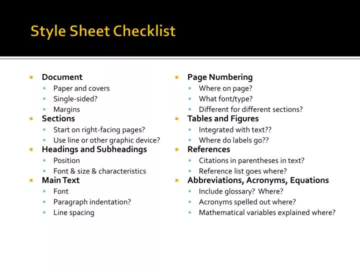 style sheet checklist