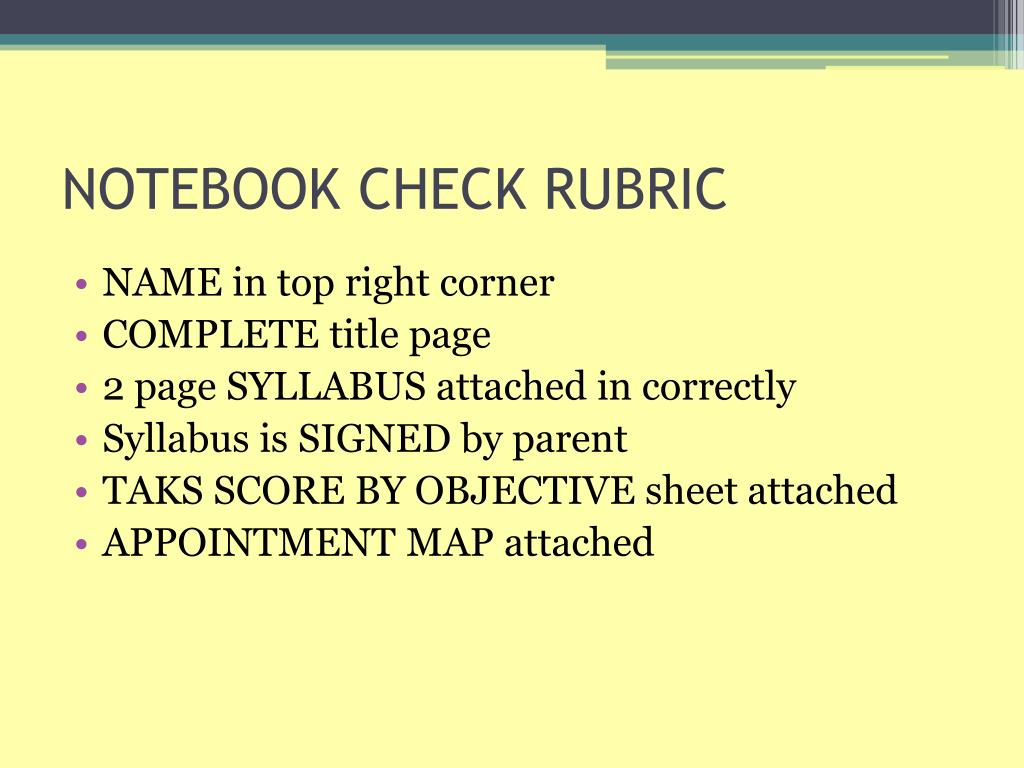 PPT - NOTEBOOK CHECK RUBRIC PowerPoint Presentation, free download - ID ...
