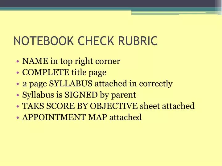 notebook check rubric