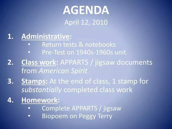 agenda april 12 2010