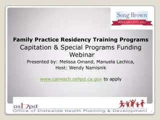 Family Practice Residency Training Programs Capitation &amp; Special Programs Funding Webinar