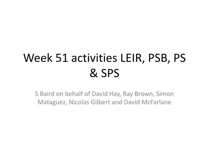 week 51 activities leir psb ps sps