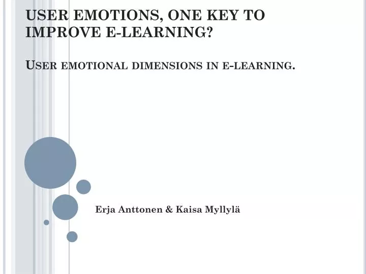 user emotions one key to improve e learning u ser emotional dimensions in e learning