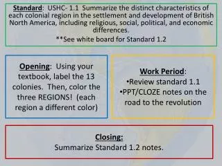 Closing: Summarize Standard 1.2 notes.