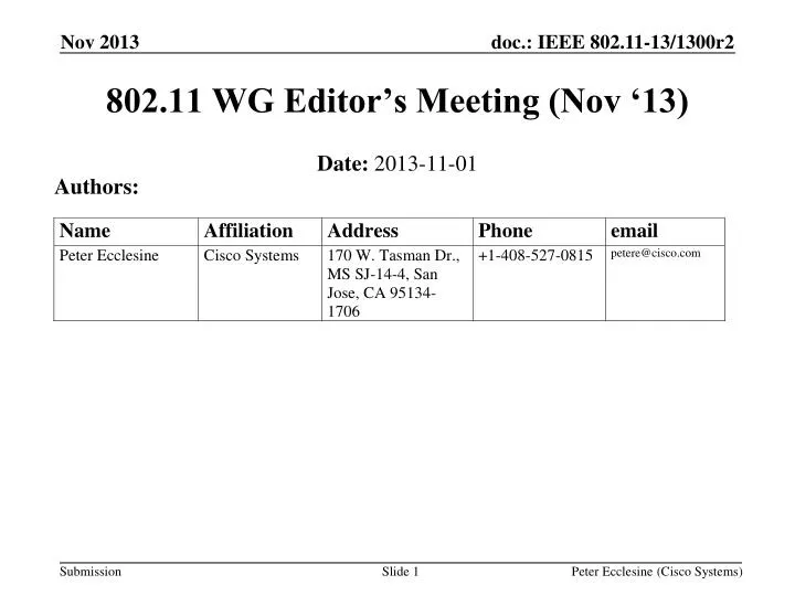 802 11 wg editor s meeting nov 13