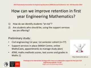 How can we improve retention in first year Engineering Mathematics?