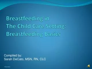 Breastfeeding in The Child Care Setting: Breastfeeding Basics