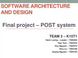 SOFTWARE ARCHITECTURE AND DESIGN