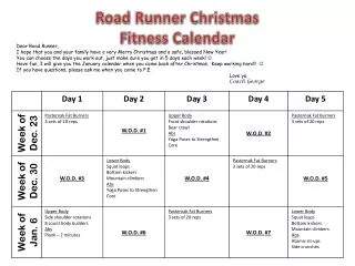 Road Runner Christmas Fitness Calendar