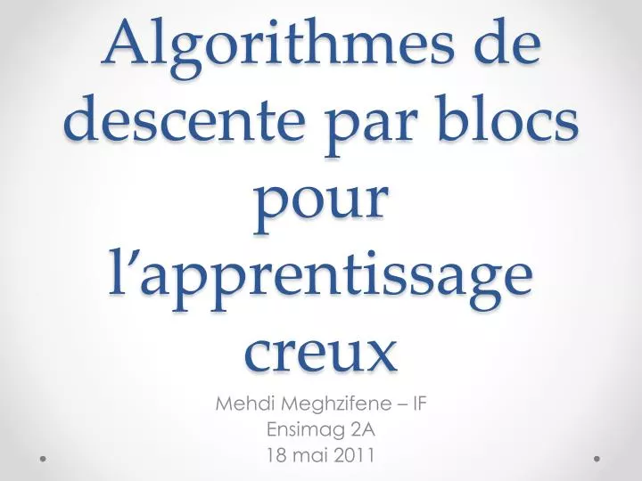 algorithmes de descente par blocs pour l apprentissage creux