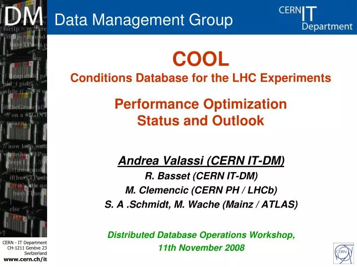 cool conditions database for the lhc experiments performance optimization status and outlook