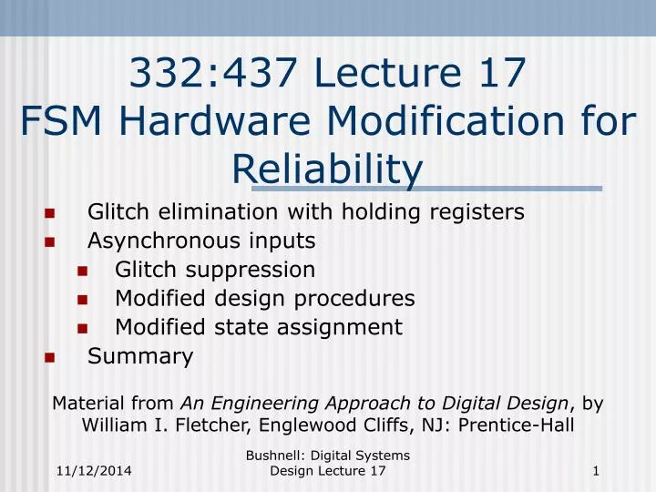 332 437 lecture 17 fsm hardware modification for reliability