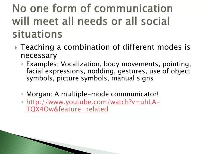 no one form of communication will meet all needs or all social situations