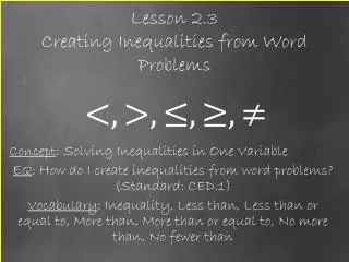 Lesson 2.3 Creating Inequalities from Word Problems