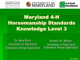 Maryland 4-H Horsemanship Standards Knowledge Level 3