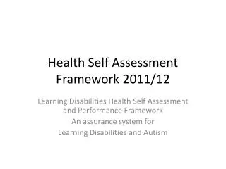 Health Self Assessment Framework 2011/12