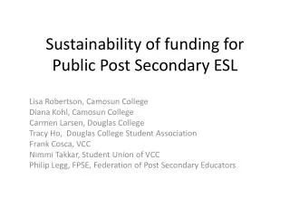 Sustainability of funding for Public Post Secondary ESL