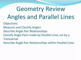 Geometry Review Angles and Parallel Lines